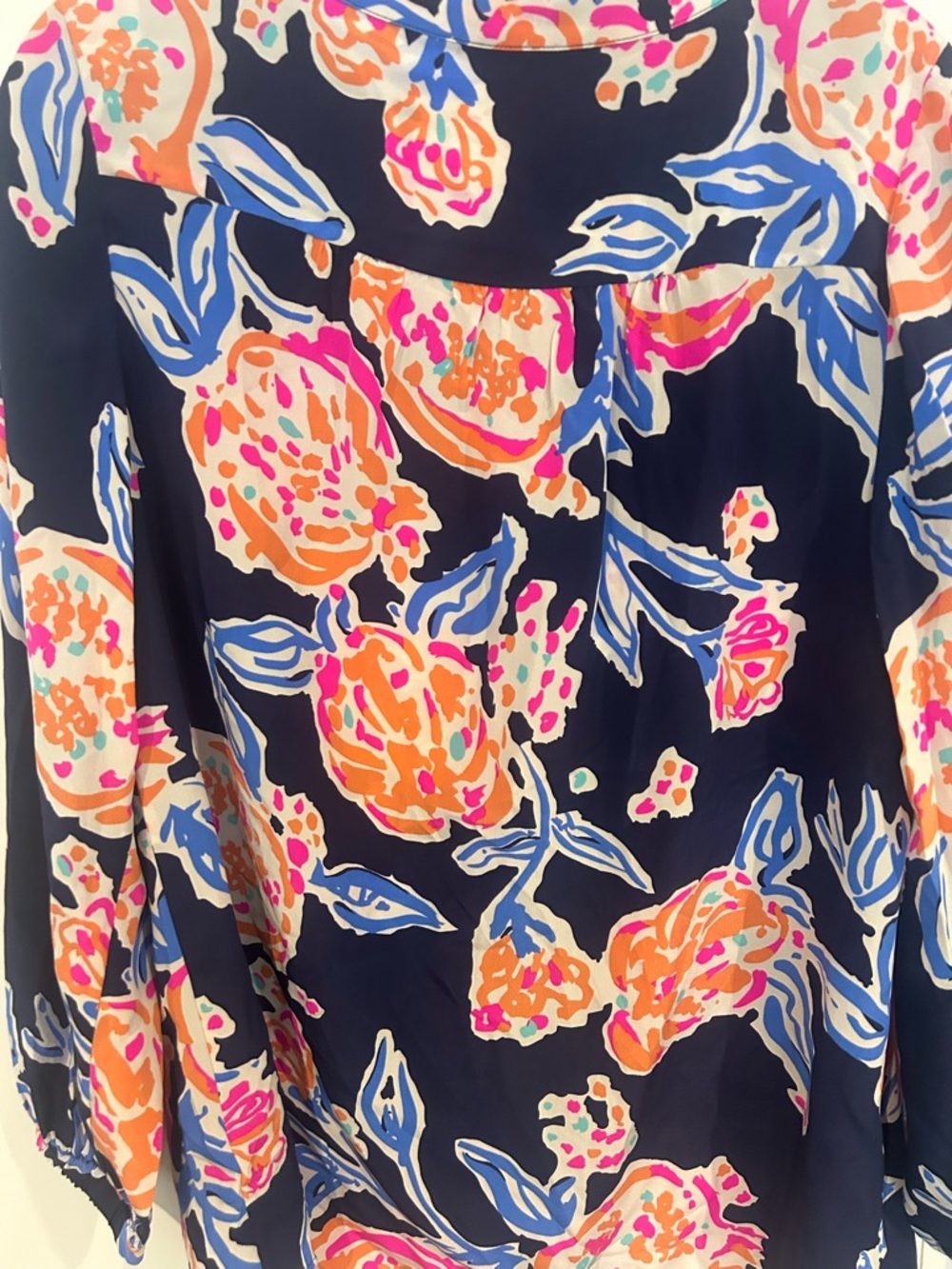 Lilly Pulitzer Navy Elsa Blouse with Pink and Orange Accents - Picture 4 of 4